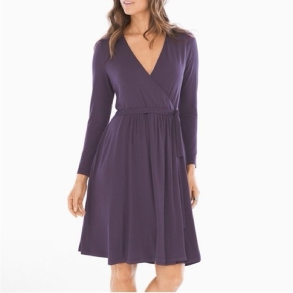 NWT Soma Women's Long Sleeve Faux Wrap Jersey Dress V-Neck Purple Size Large - Picture 1 of 12